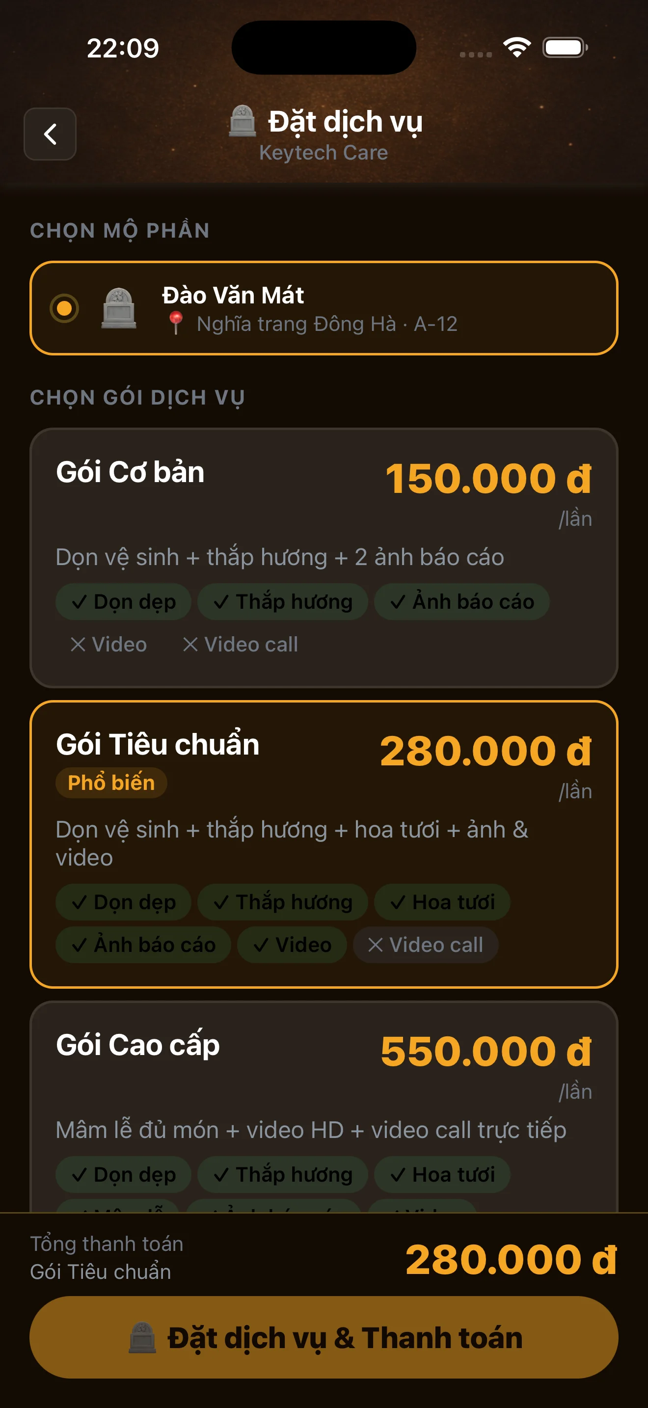 Đặt dịch vụ — bước 1