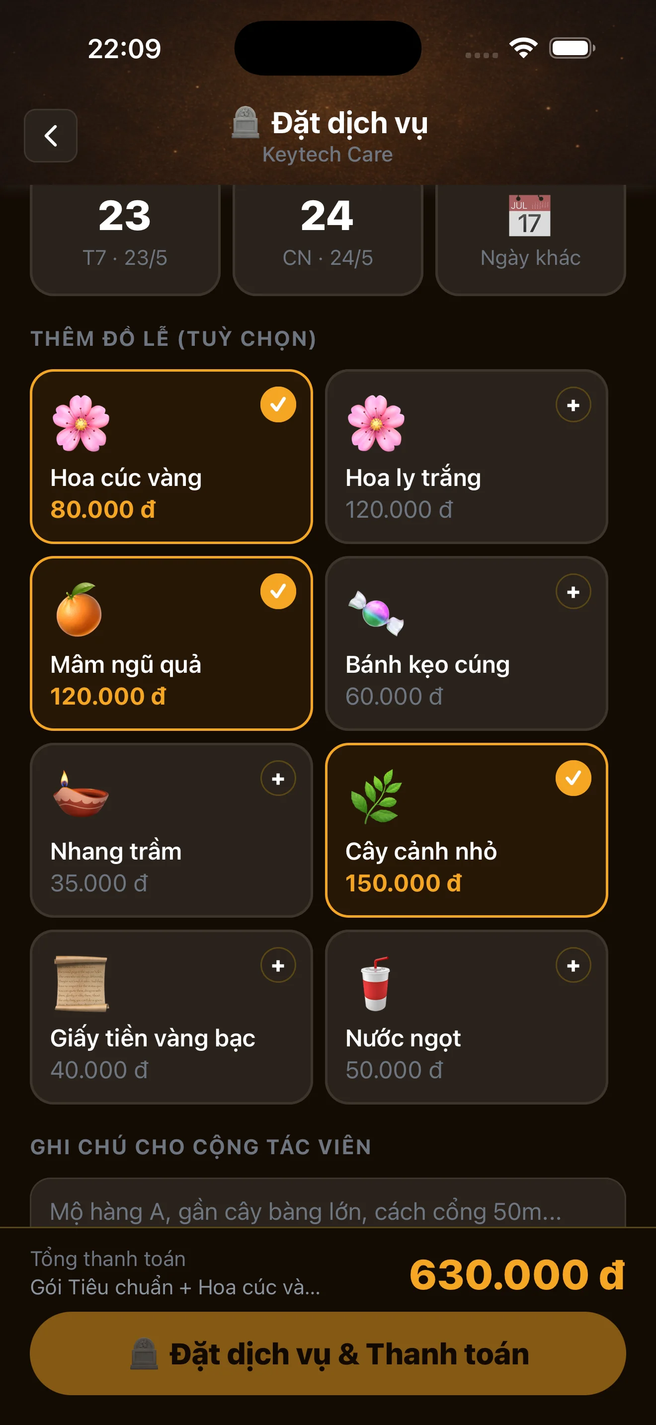 Đặt dịch vụ — bước 2