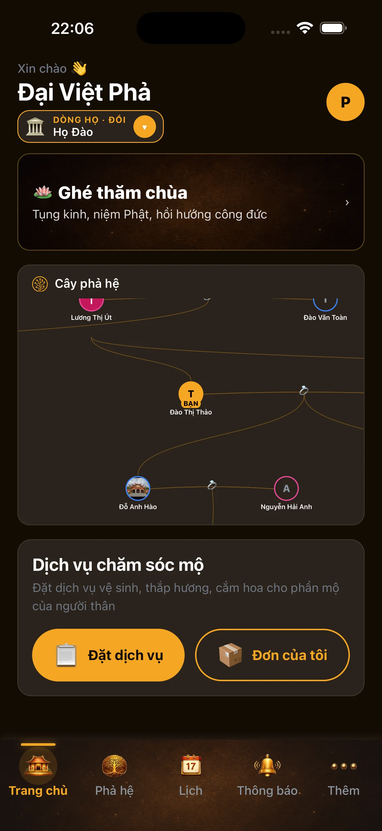 Trang chủ — Dashboard dòng họ